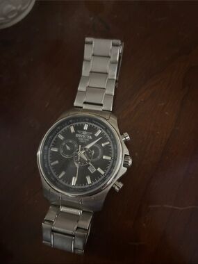 Invicta Silver and Black Men's Chronograph Bracelet Watch